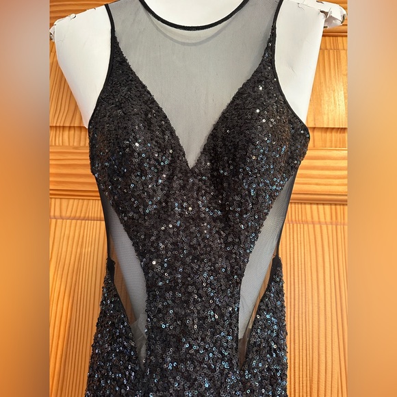 Faviana Mesh Black Sequin Prom Gown